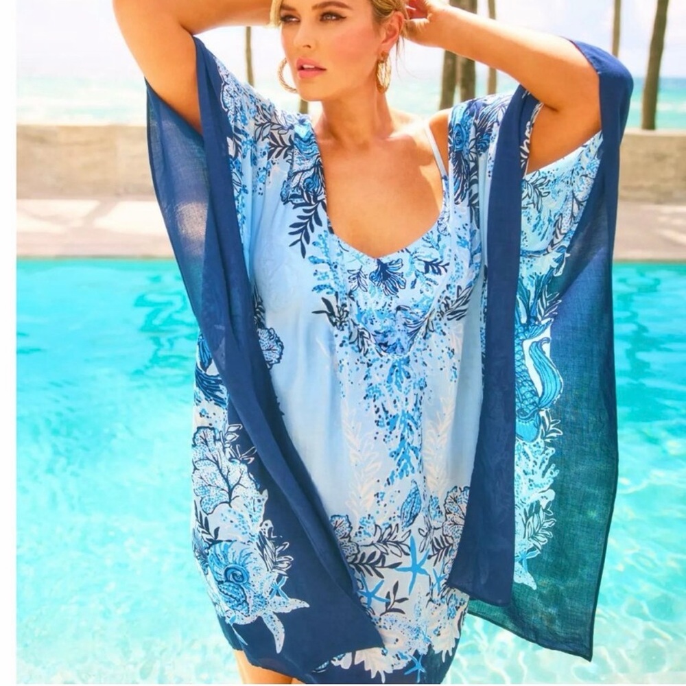 NWT Lilly Pulitzer coverup XS XXS swim beach maryal dress caftan Bonaire blue